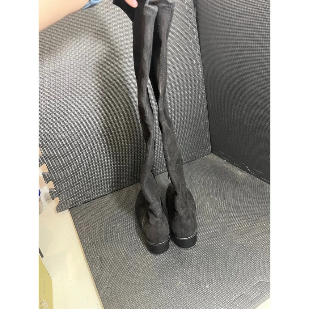Stuart Weitzman Over the Knee Boots Womens 7 Black‎ Suede Block Heel Zip Up